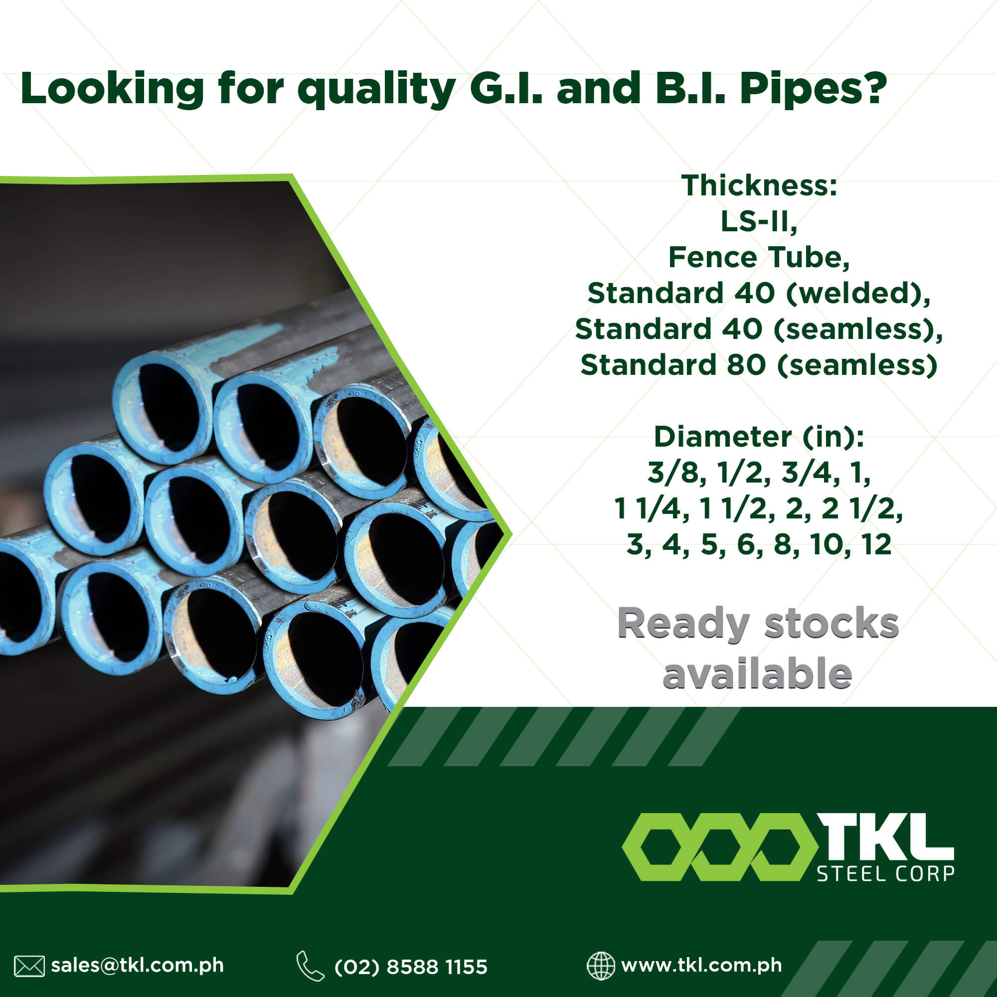 GI & BI Pipes Sizes